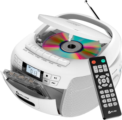 CD Cassette Player Bluetooth Boombox AM FM Radio USB Portable White - Kwikley