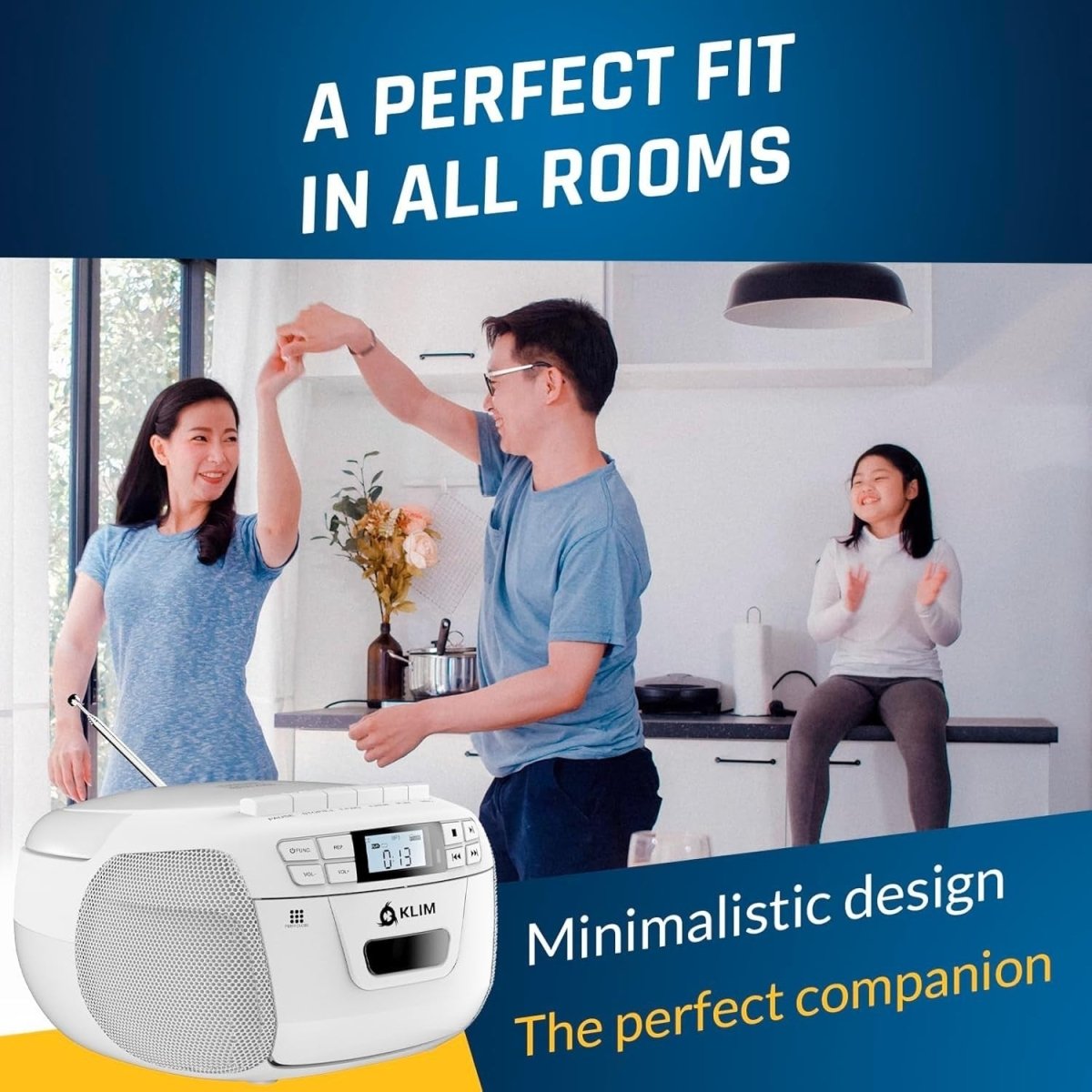 CD Cassette Player Bluetooth Boombox AM FM Radio USB Portable White - Kwikley