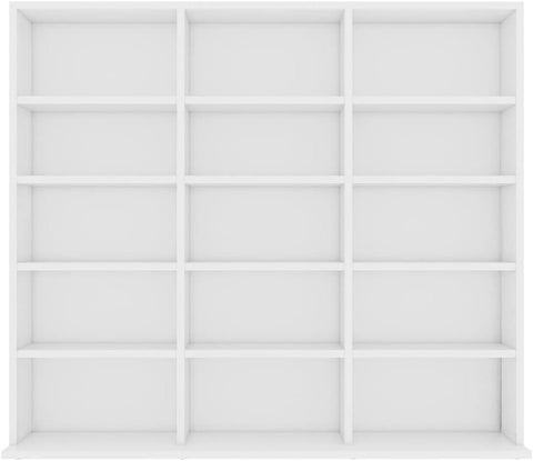CD DVD Storage Cabinet 15 Compartment Media Shelf Bookcase White Unit