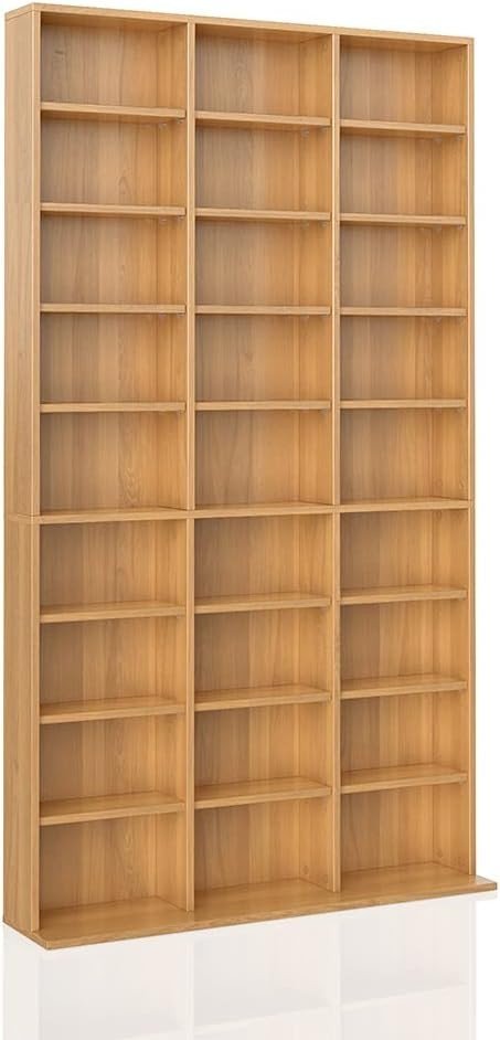 CD DVD Storage Shelf Tower 178cm 27 Adjustable Shelves Wall Mount Beech - Kwikley