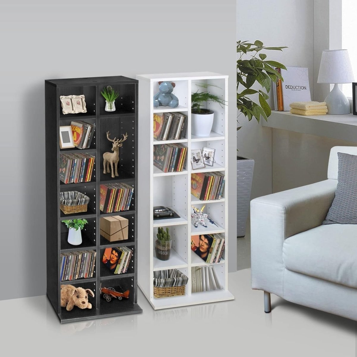 CD DVD Storage Tower Bookcase Adjustable Shelves Holds 224 Discs Black - Kwikley