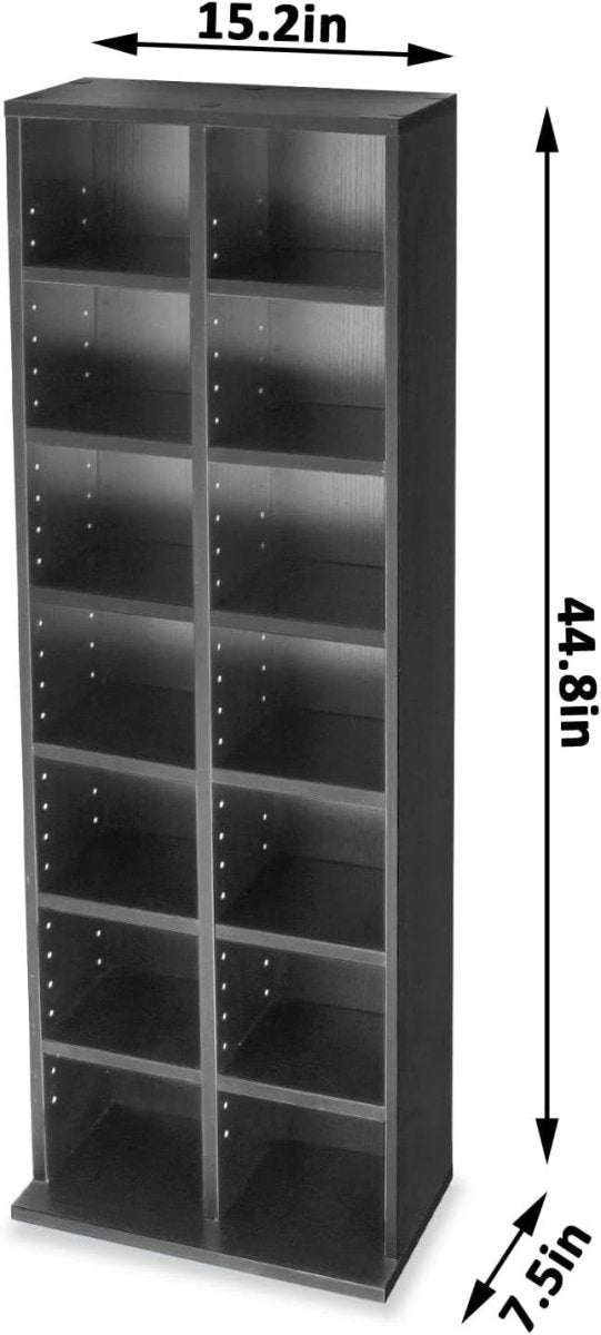 CD DVD Storage Tower Bookcase Adjustable Shelves Holds 224 Discs Black - Kwikley