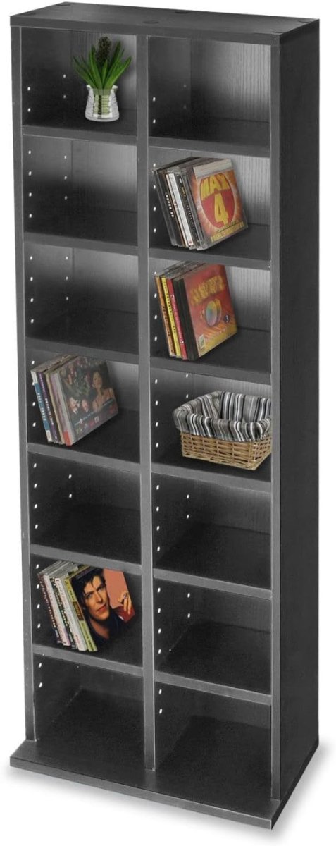 CD DVD Storage Tower Bookcase Adjustable Shelves Holds 224 Discs Black - Kwikley