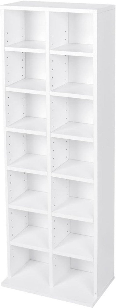 CD DVD Storage Tower Bookcase Adjustable Shelves Holds 224 Discs White - Kwikley