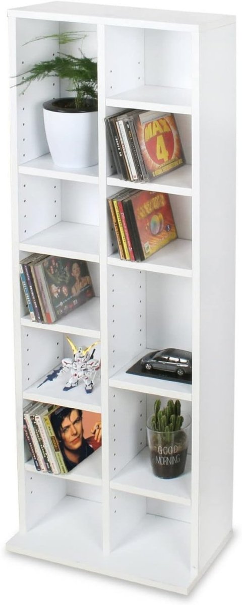CD DVD Storage Tower Bookcase Adjustable Shelves Holds 224 Discs White - Kwikley