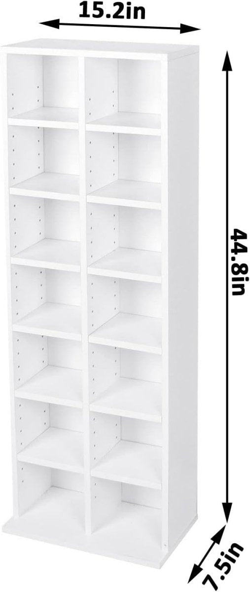 CD DVD Storage Tower Bookcase Adjustable Shelves Holds 224 Discs White - Kwikley