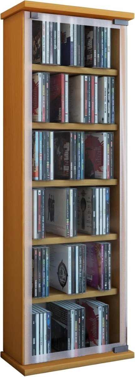 CD DVD Storage Tower Cabinet Glass Door Media Shelf Holds 150 CDs - Kwikley