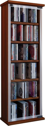 CD DVD Storage Tower Cabinet Glass Door Media Shelf Holds 150 CDs Walnut - Kwikley