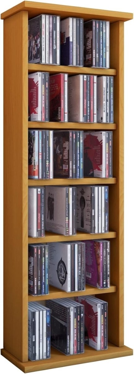 CD DVD Storage Tower Media Cabinet Shelf Holds 150 CDs 65 DVDs Beech - Kwikley