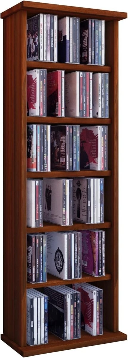 CD DVD Storage Tower Media Shelf Cabinet Holds 150 CDs 65 DVDs Walnut - Kwikley