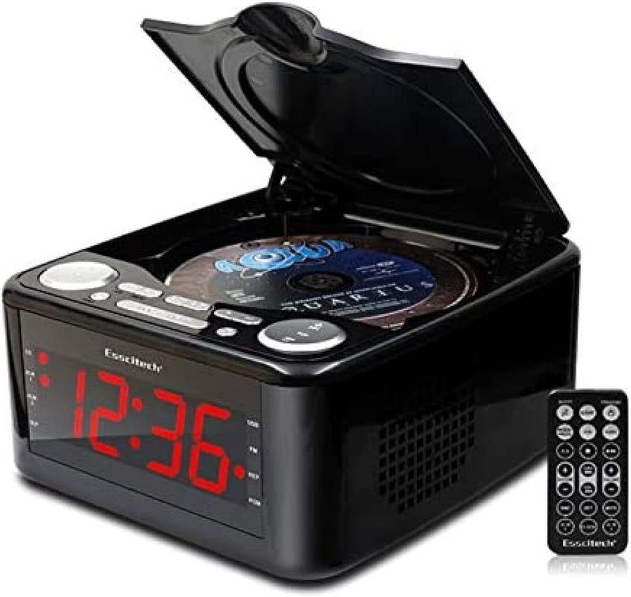 CD Player Alarm Clock AM FM Radio USB Dual Speaker LCD Black - Kwikley
