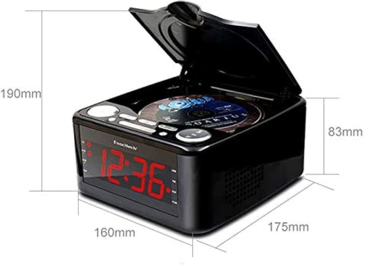 CD Player Alarm Clock AM FM Radio USB Dual Speaker LCD Black - Kwikley