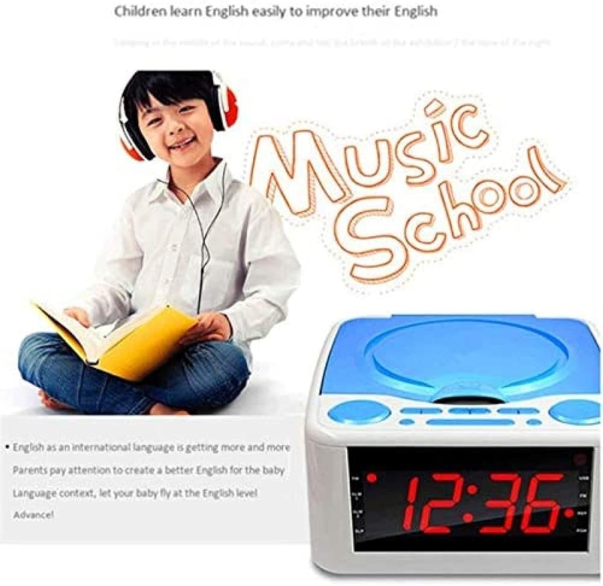 CD Player Alarm Clock AM FM Radio USB Dual Speaker LCD Black - Kwikley