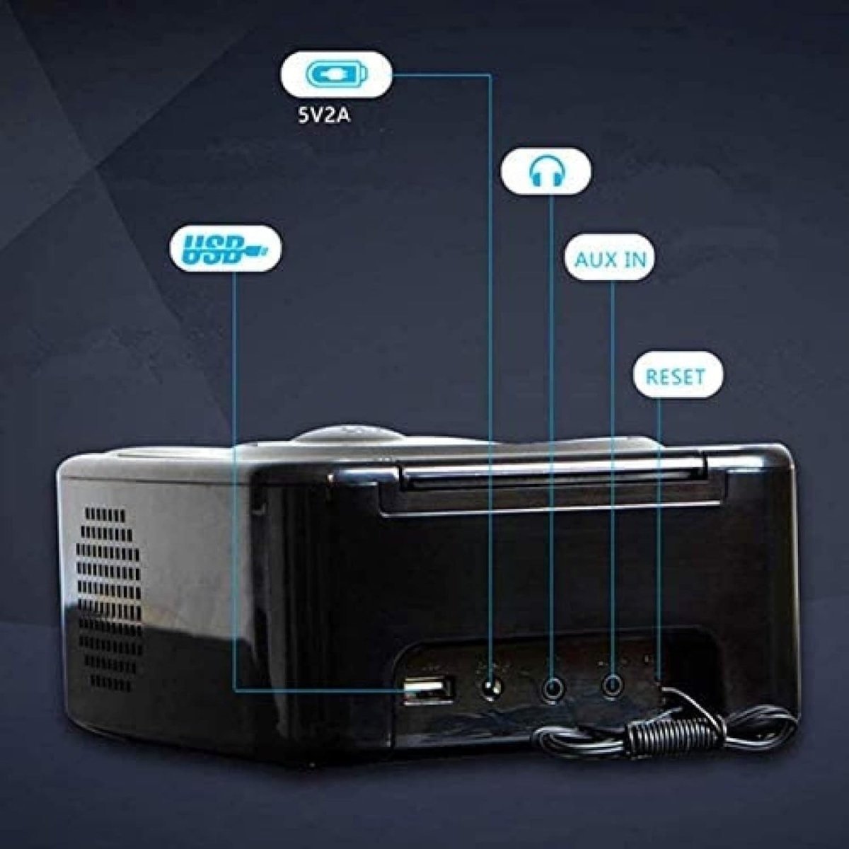 CD Player Alarm Clock AM FM Radio USB Dual Speaker LCD Blue - Kwikley