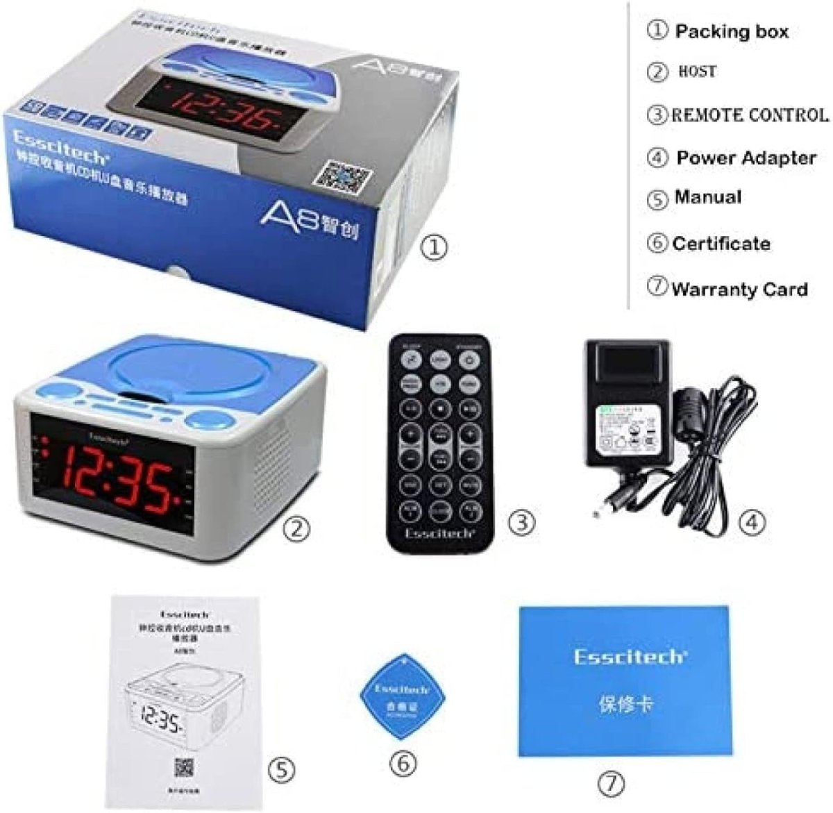 CD Player Alarm Clock AM FM Radio USB Dual Speaker LCD Blue - Kwikley