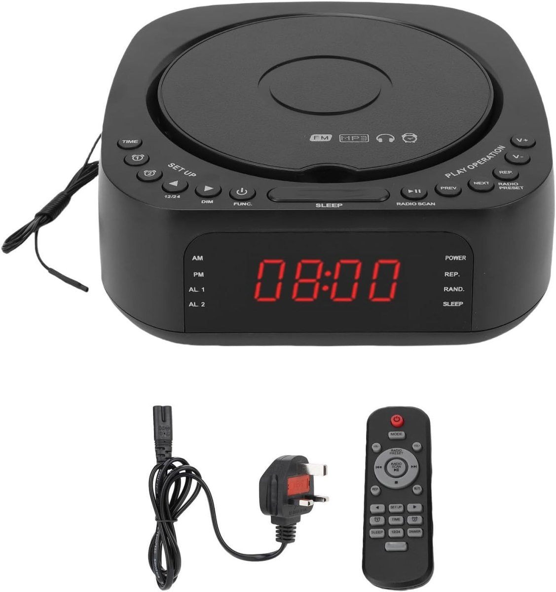 CD Player Alarm Clock Dual Alarm Sleep Timer LED Display Remote - Kwikley