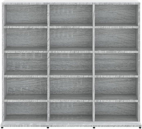 CD Storage Cabinet 15 Compartment Media Shelf Bookcase Grey Sonoma