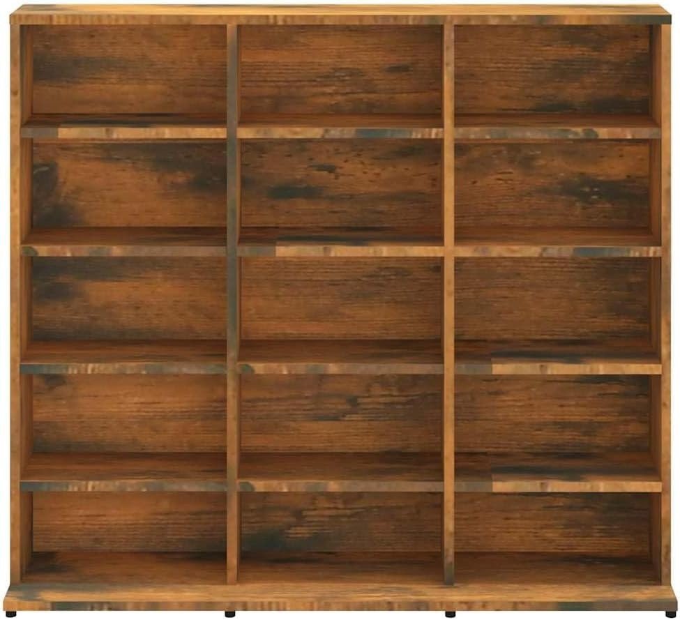 CD Storage Cabinet 15 Compartment Media Shelf Bookcase Smoked Oak - Kwikley