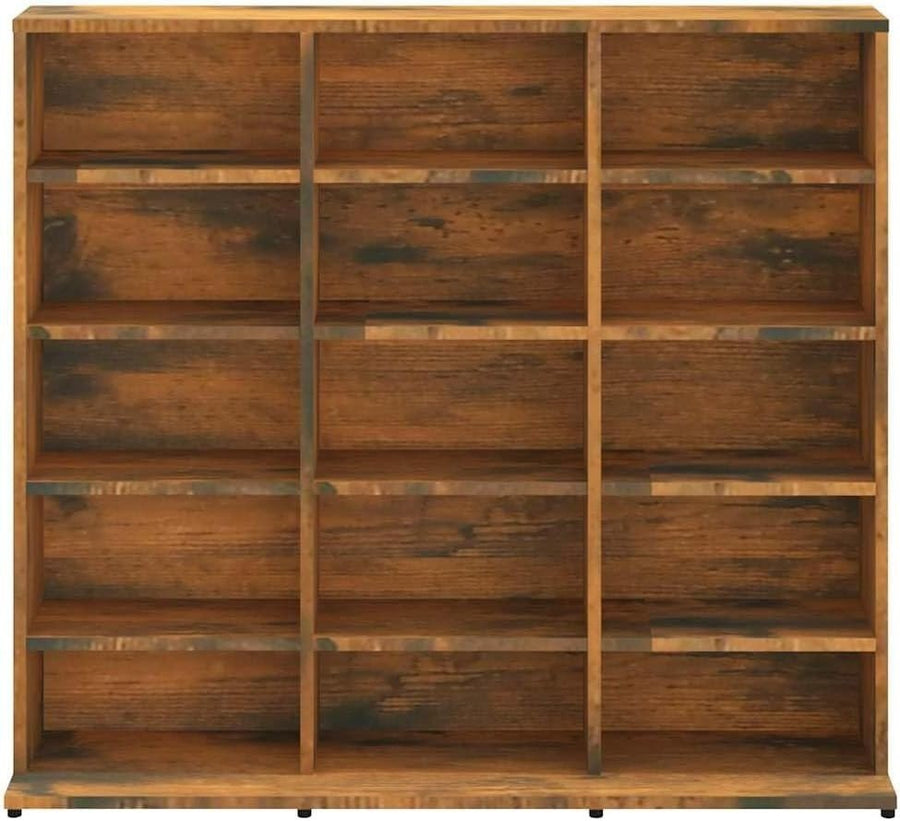 CD Storage Cabinet 15 Compartment Media Shelf Bookcase Smoked Oak - Kwikley