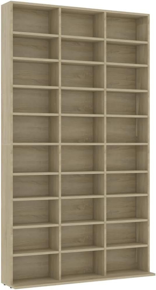 CD Storage Cabinet 177.5cm Media Shelf Unit 30 Compartments Sonoma Oak - Kwikley