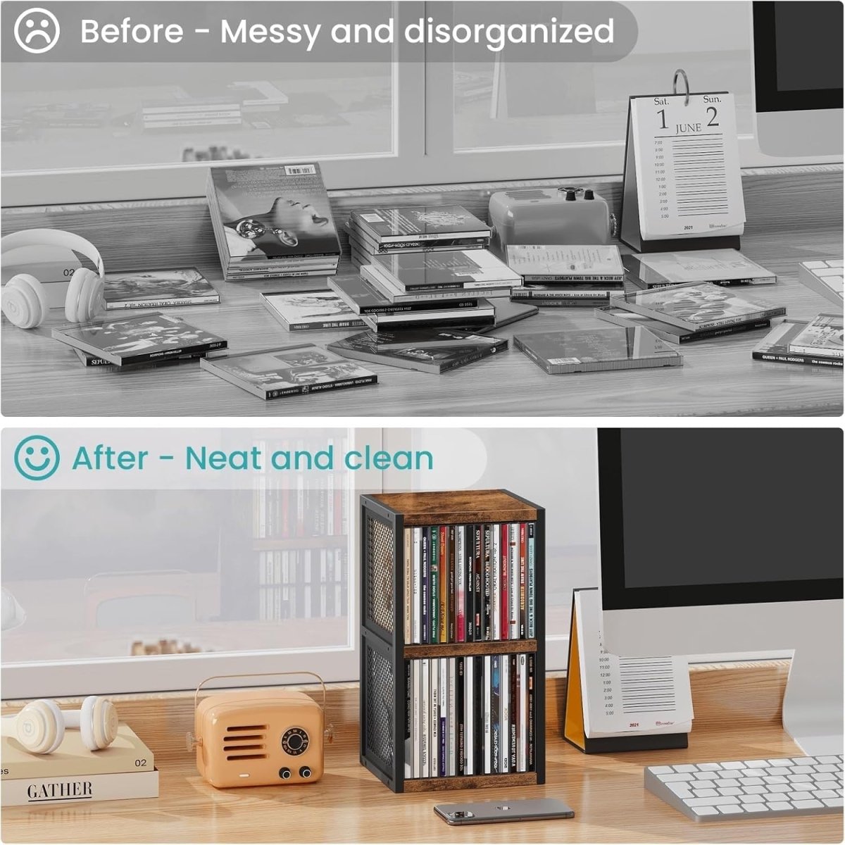 CD Storage Rack Desktop Organizer 3 Tier Shelf Holds 30 CD Cases - Kwikley