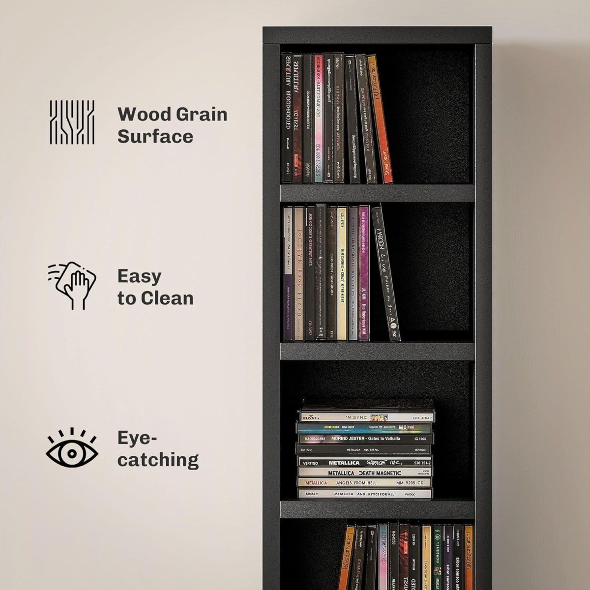 CD Storage Tower 12 Cube Shelving Unit Tall Slim Bookcase Black 175cm - Kwikley