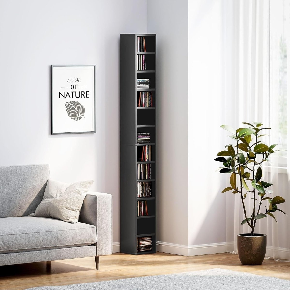 CD Storage Tower 12 Cube Shelving Unit Tall Slim Bookcase Black 175cm - Kwikley