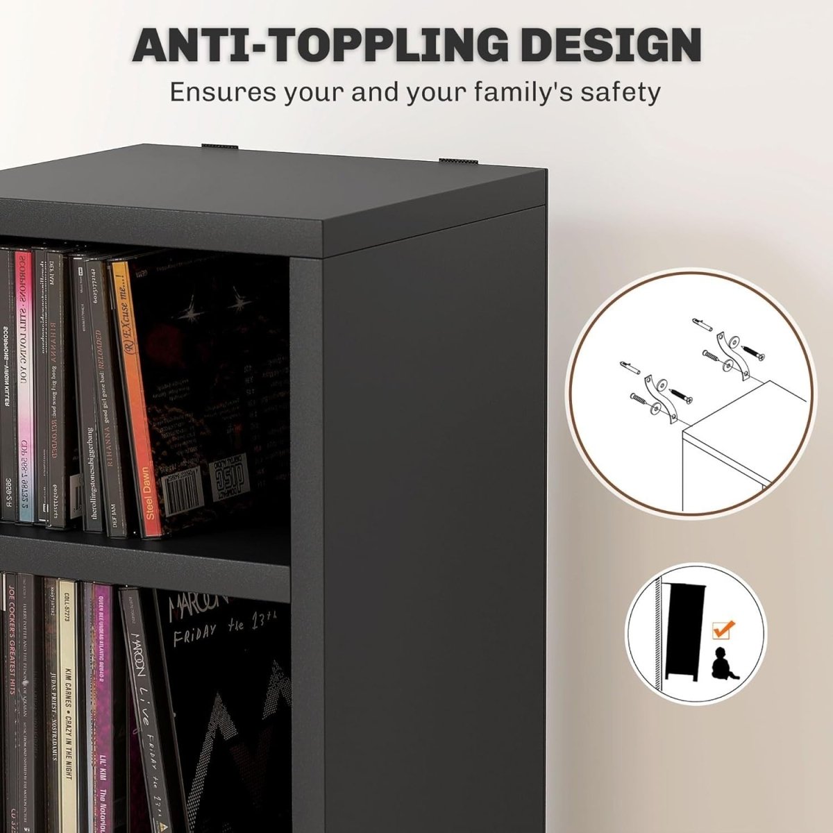 CD Storage Tower 12 Cube Shelving Unit Tall Slim Bookcase Black 175cm - Kwikley