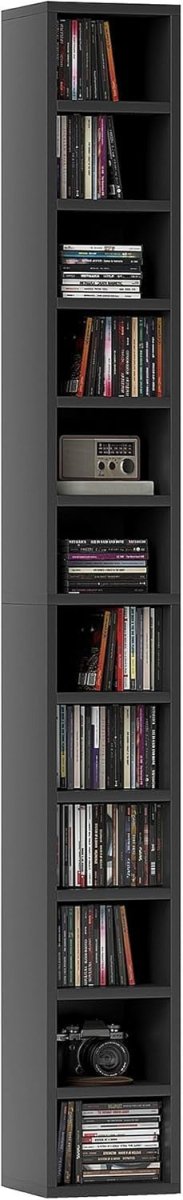CD Storage Tower 12 Cube Shelving Unit Tall Slim Bookcase Black 175cm - Kwikley