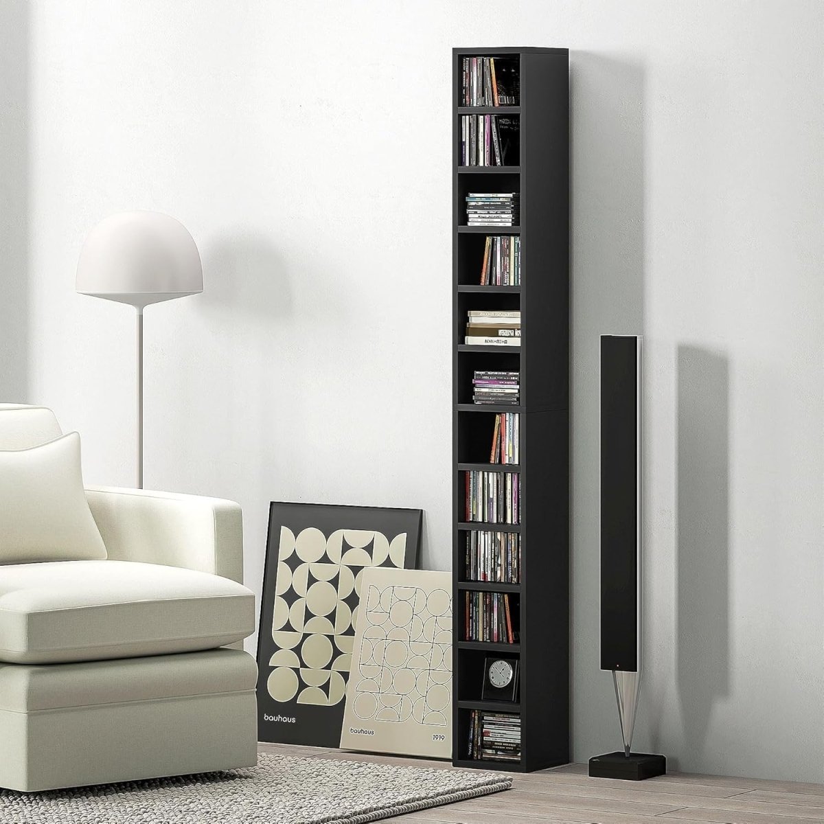 CD Storage Tower 12 Cube Shelving Unit Tall Slim Bookcase Black 175cm - Kwikley