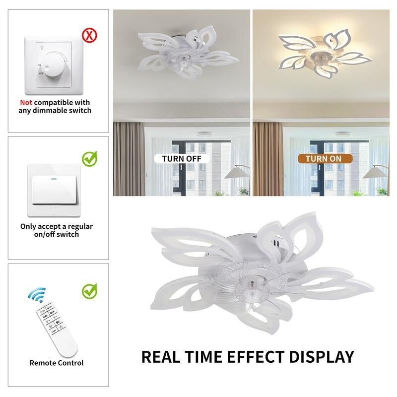 Ceiling Fan Light Remote Control LED Fandelier 6 - Speed Dimmable Quiet Fan - Kwikley