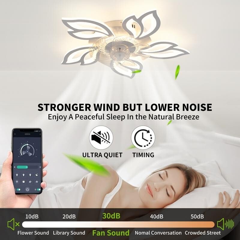 Ceiling Fan Light Remote Control LED Fandelier 6 - Speed Dimmable Quiet Fan - Kwikley