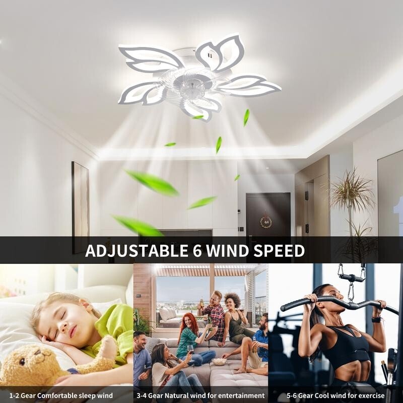 Ceiling Fan Light Remote Control LED Fandelier 6 - Speed Dimmable Quiet Fan - Kwikley