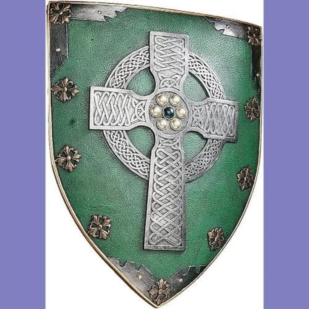 Celtic Cross Wall Shield Medieval Plaque 46cm Resin Decor - Kwikley