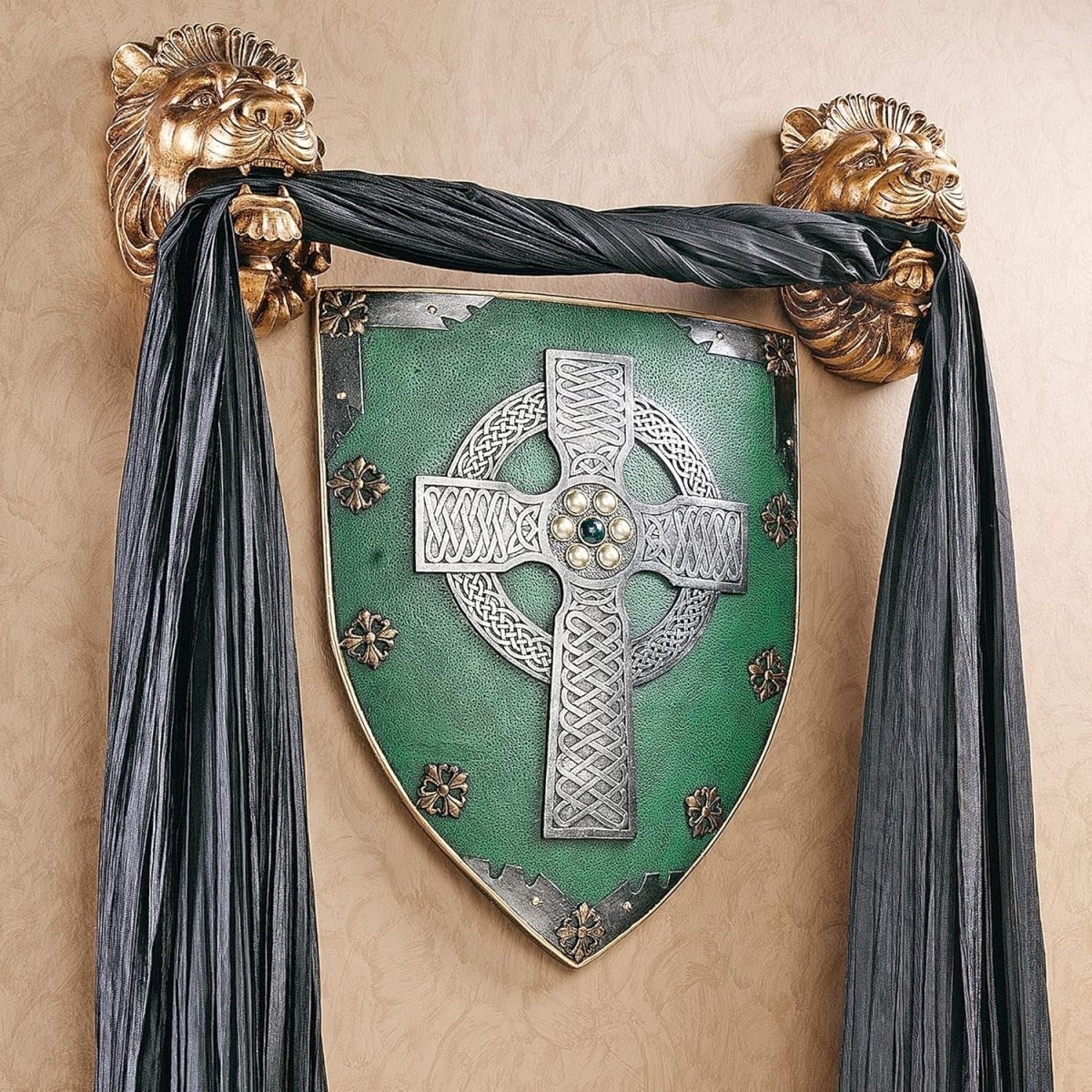 Celtic Cross Wall Shield Medieval Plaque 46cm Resin Decor - Kwikley