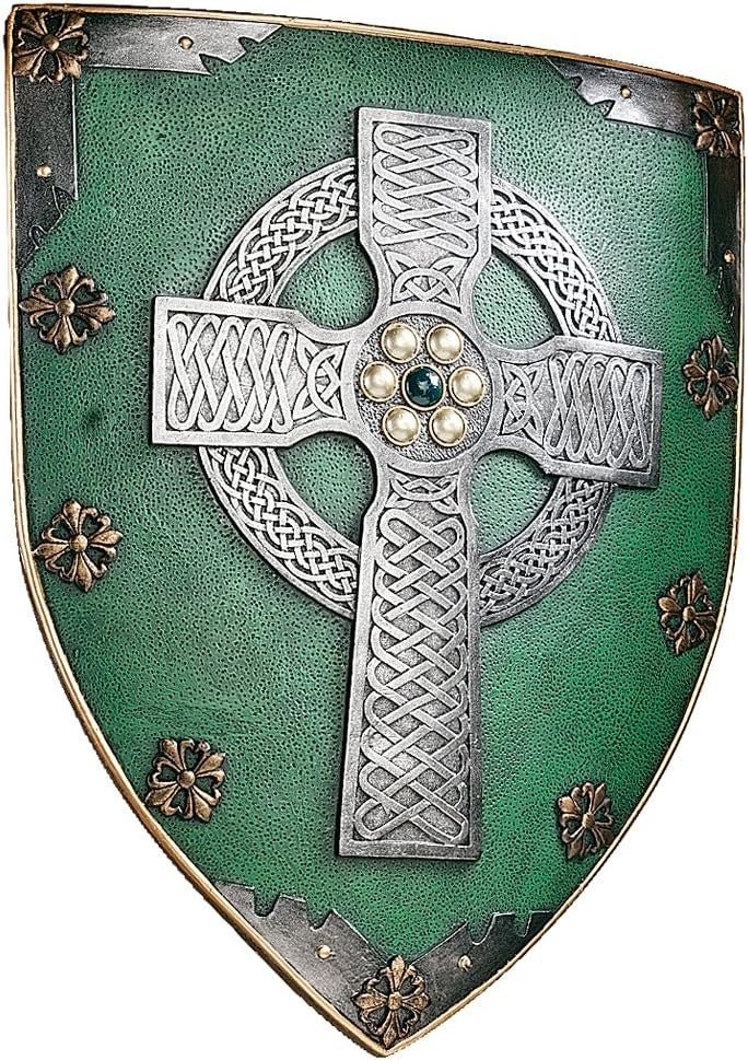 Celtic Cross Wall Shield Medieval Plaque 46cm Resin Decor - Kwikley