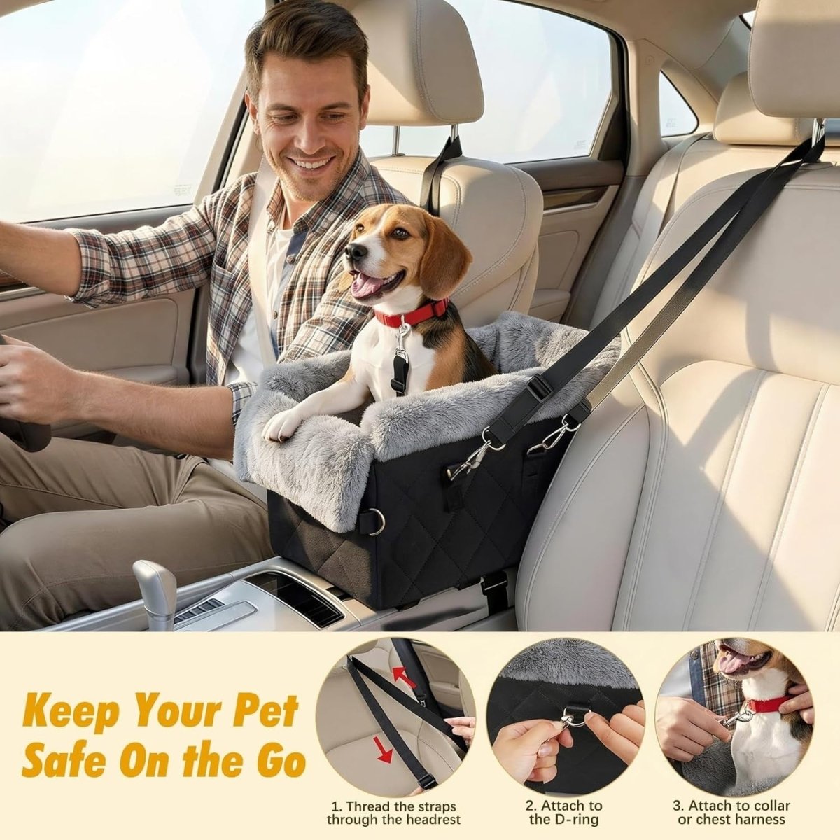 Center Console Dog Car Seat Anti Collapse Booster Bed Safety Belt Pet - Kwikley