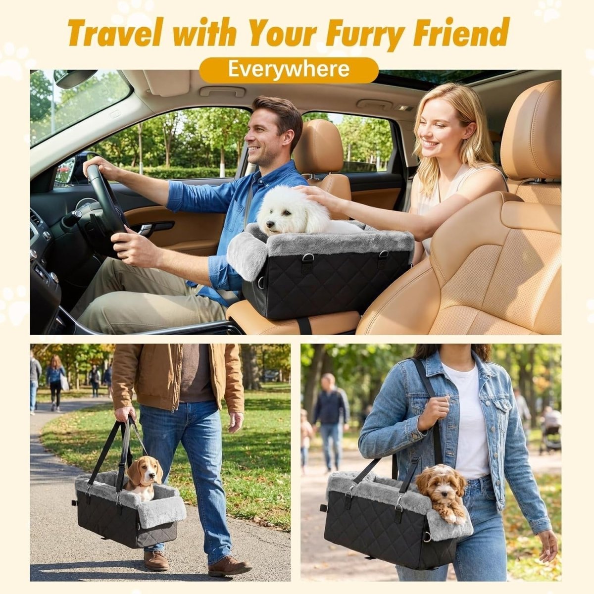 Center Console Dog Car Seat Anti Collapse Booster Bed Safety Belt Pet - Kwikley