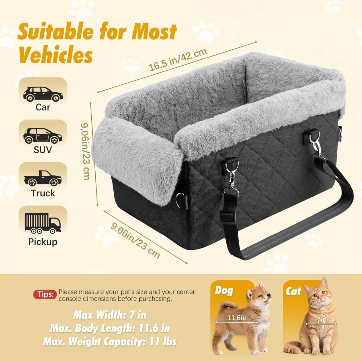 Center Console Dog Car Seat Anti Collapse Booster Bed Safety Belt Pet - Kwikley