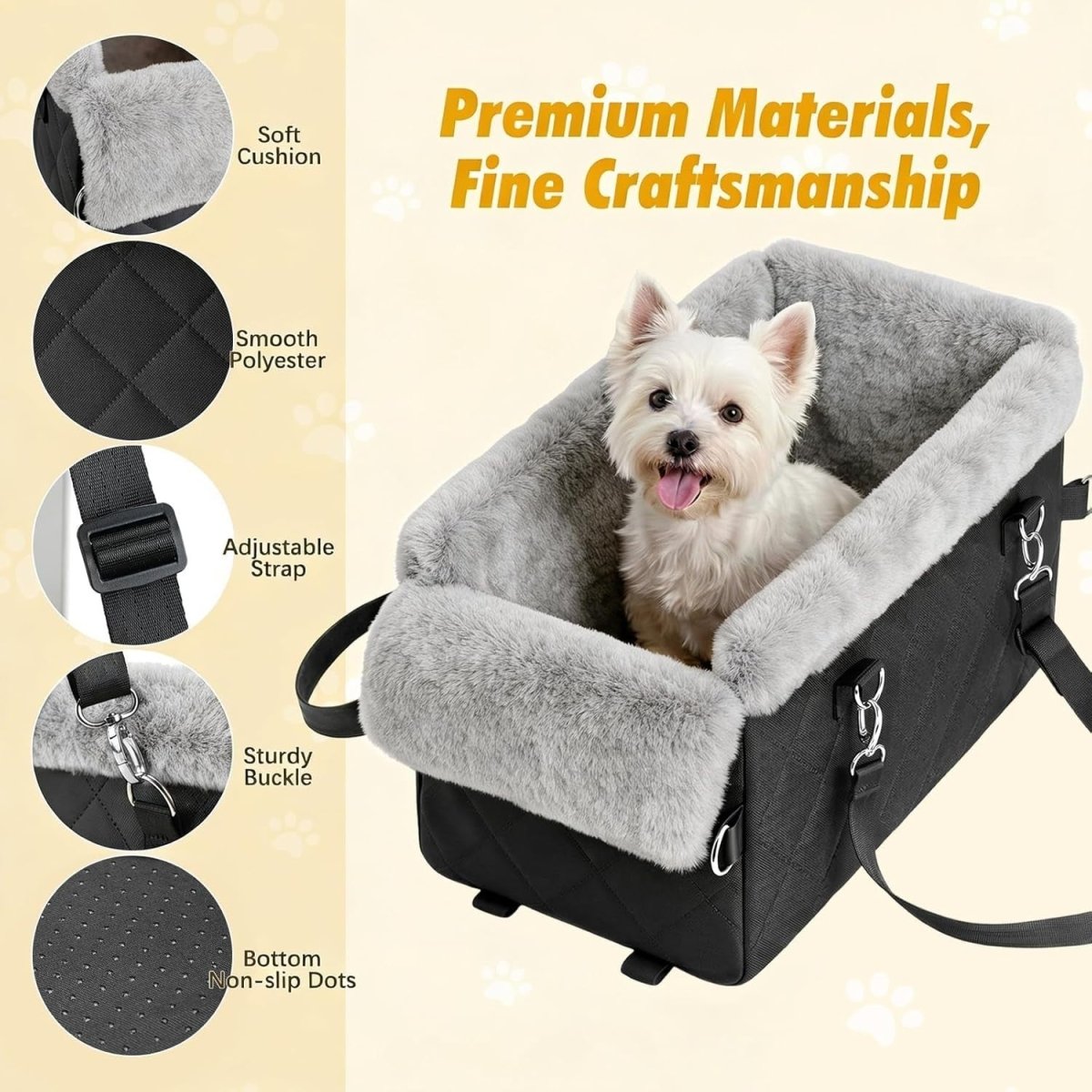 Center Console Dog Car Seat Anti Collapse Booster Bed Safety Belt Pet - Kwikley