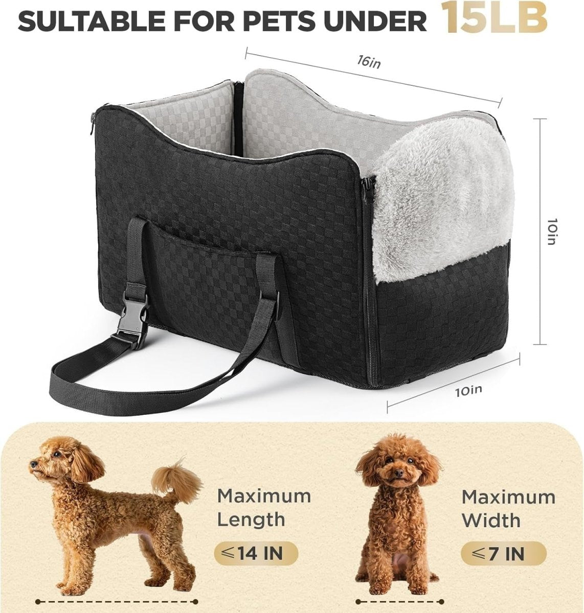 Center Console Dog Car Seat Booster Anti Collapse Safety Leash Plush - Kwikley