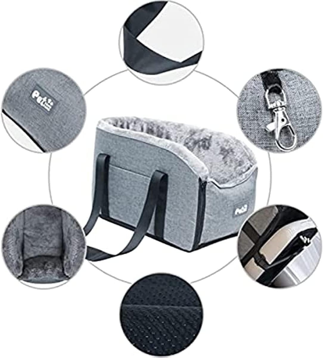 Center Console Dog Car Seat Booster Bed Pet Carrier Travel Bag Gray - Kwikley