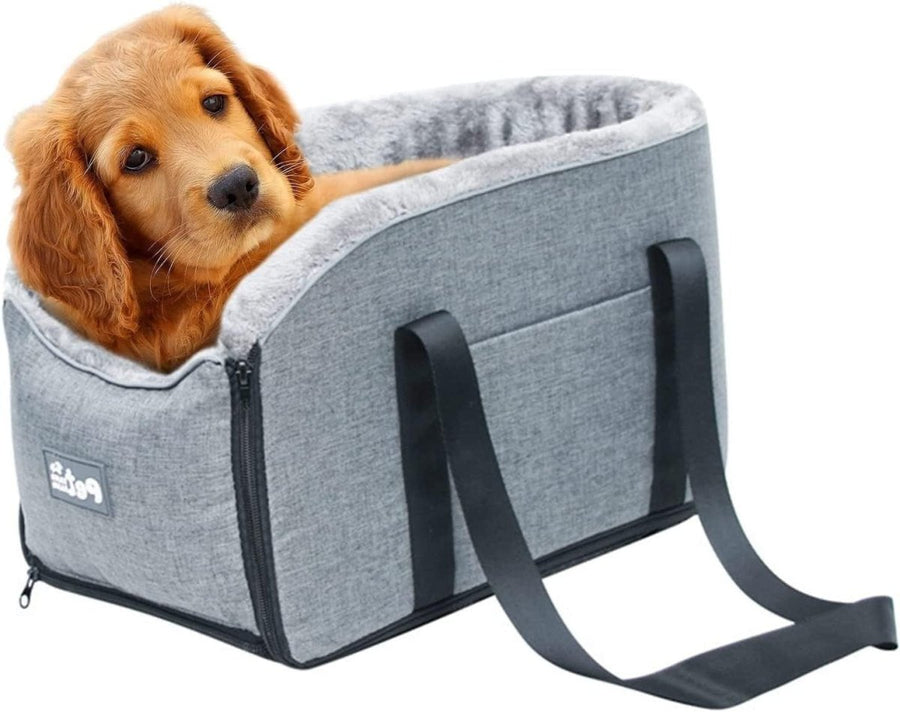 Center Console Dog Car Seat Booster Bed Pet Carrier Travel Bag Gray - Kwikley