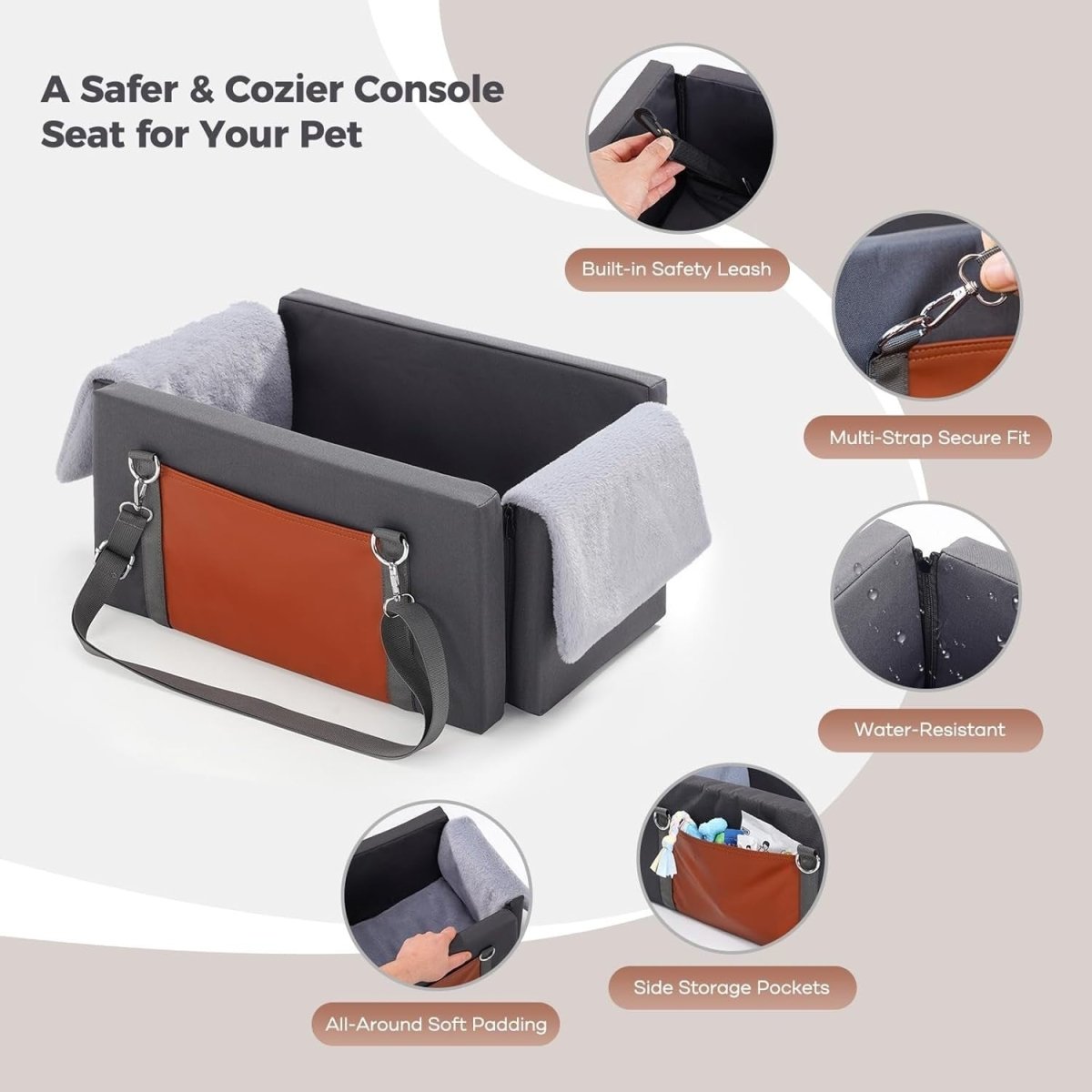 Center Console Dog Car Seat Booster Carrier Anti Anxiety Small Pets - Kwikley