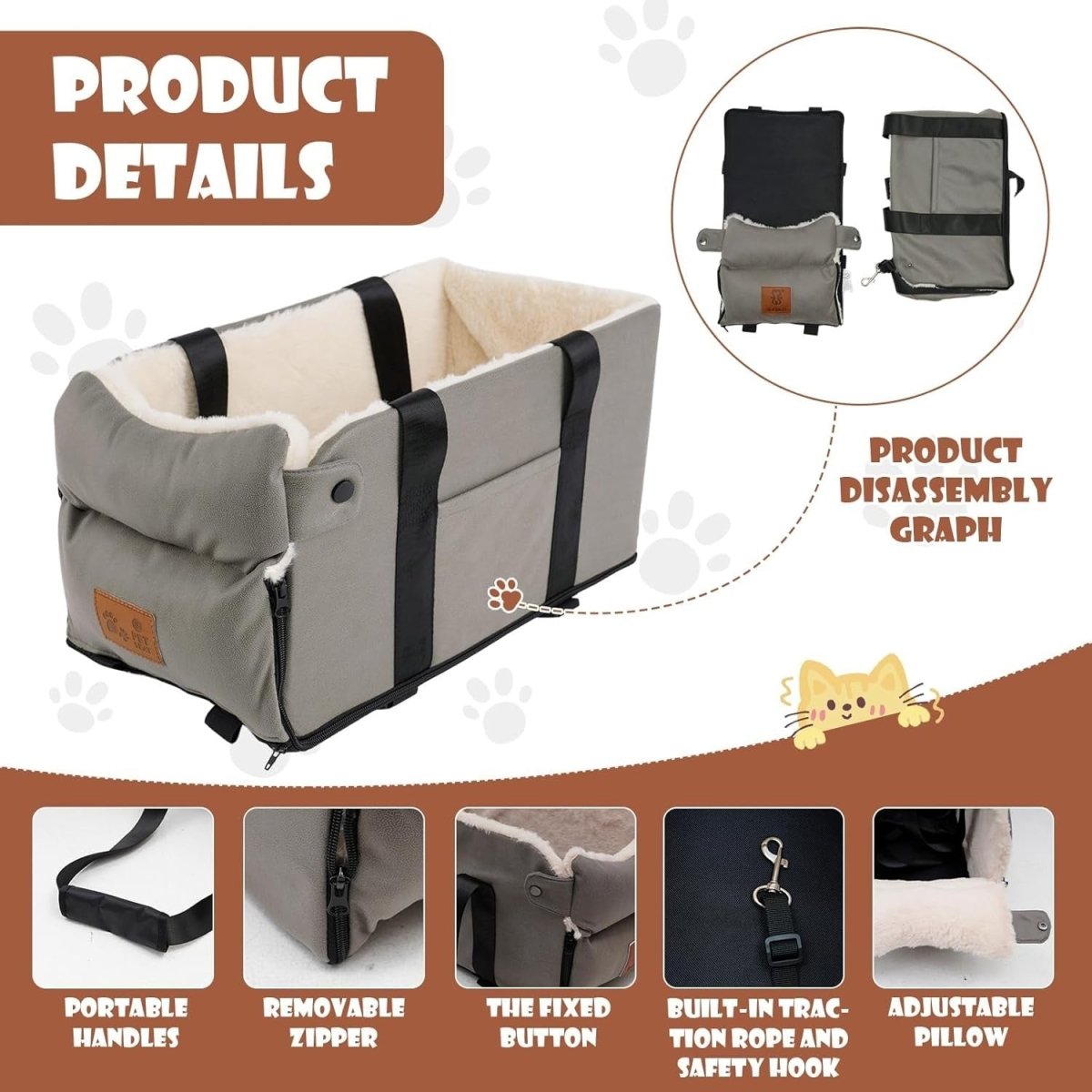 Center Console Dog Car Seat Booster Carrier Bed Small Dogs Cats 13lb - Kwikley