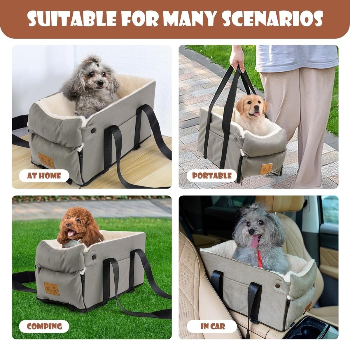Center Console Dog Car Seat Booster Carrier Bed Small Dogs Cats 13lb - Kwikley