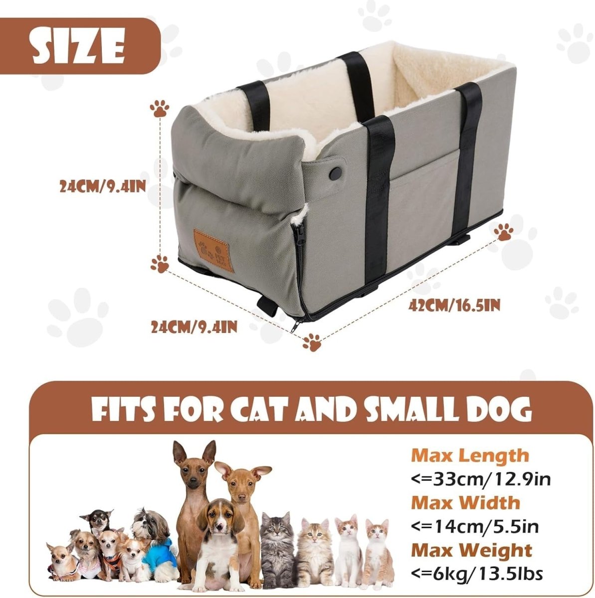Center Console Dog Car Seat Booster Carrier Bed Small Dogs Cats 13lb - Kwikley