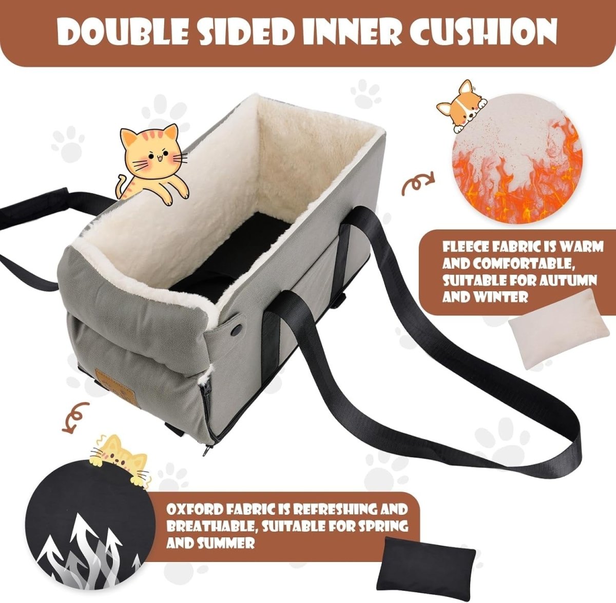 Center Console Dog Car Seat Booster Carrier Bed Small Dogs Cats 13lb - Kwikley