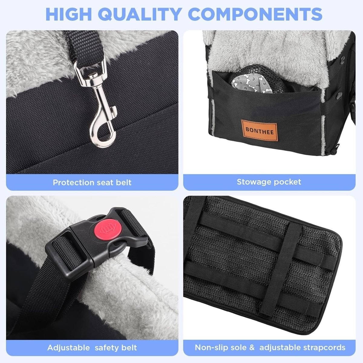 Center Console Dog Car Seat Booster Foldable Safety Leash Storage - Kwikley