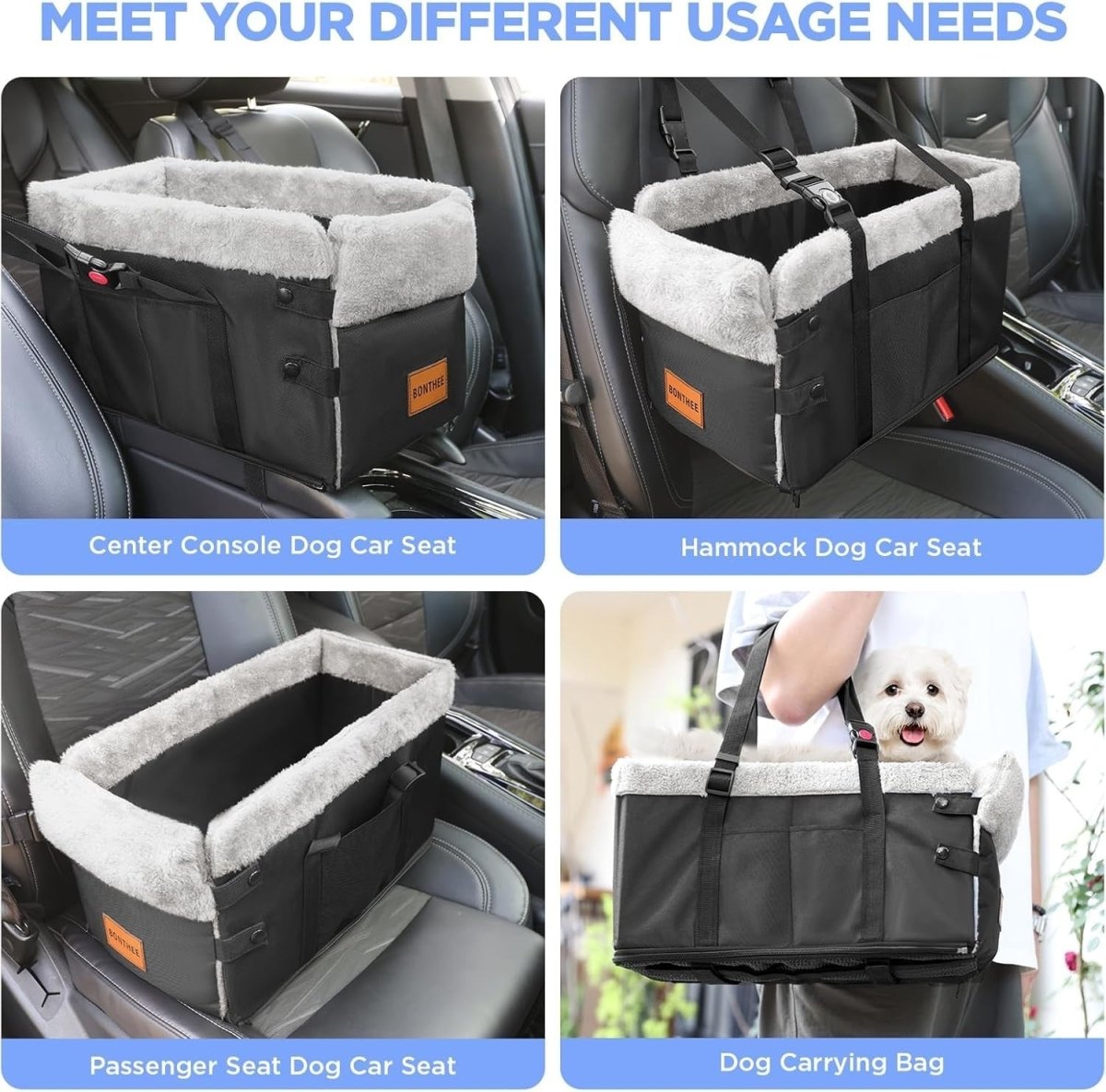 Center Console Dog Car Seat Booster Foldable Safety Leash Storage - Kwikley
